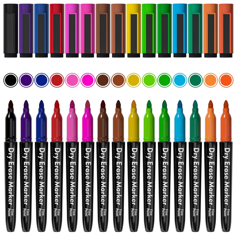 Lelix 15 Colors Dry Erase Markers, Magnetic Whiteboard Markers Fine Point with Eraser for Back to School, Office, Home Perfect for Writing on White Board, Dry Erase Board, Mirror, Glass - Image 3